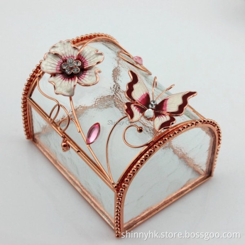 Wedding Gifts Metal Clear Glass Jewelry Box Trinket Box